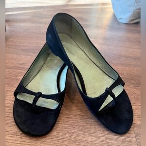 Prada Black Suede Open Toe Flats
